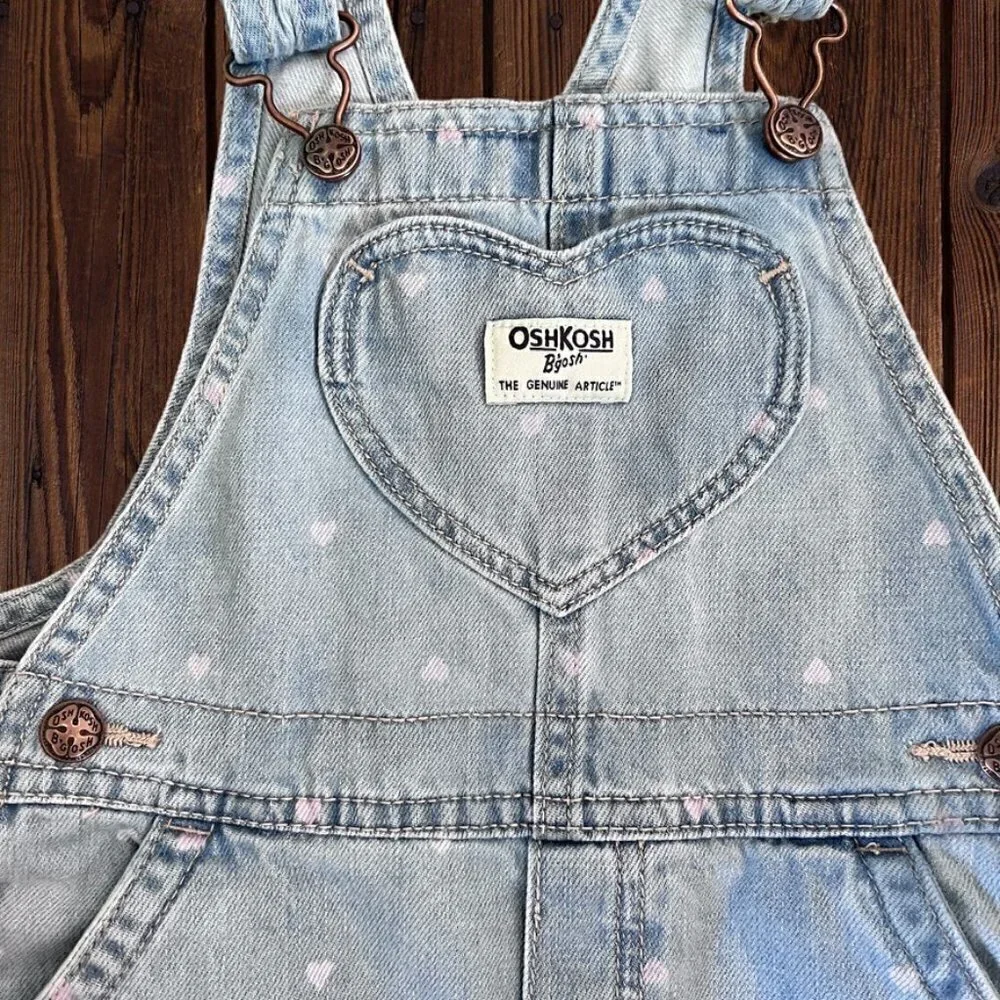 OSHKOSH B'GOSH Vespak Vintage 90s Denim Light Pink Hearts Denim Overalls 24M